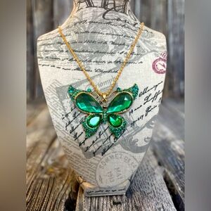 Emerald Green Butterfly Pendant Necklace